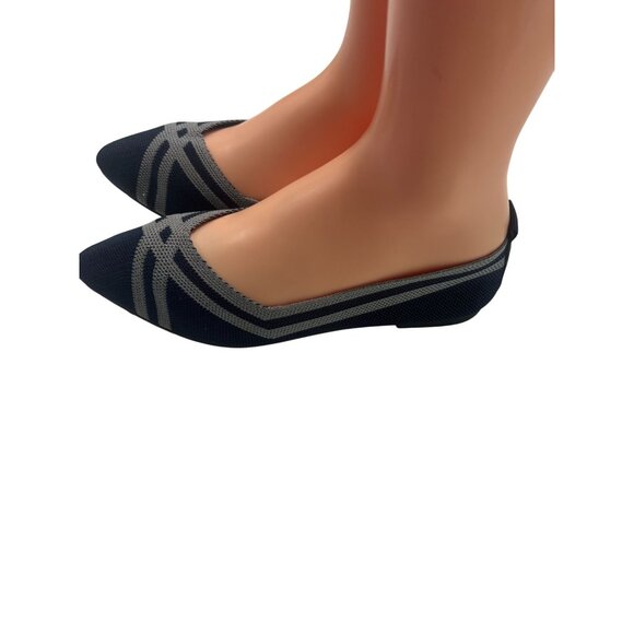 Womens Navy Gray Pointed Toe Flats Size 40 Slip-On Shoes With Cushioned Insoles - Picture 2 of 6